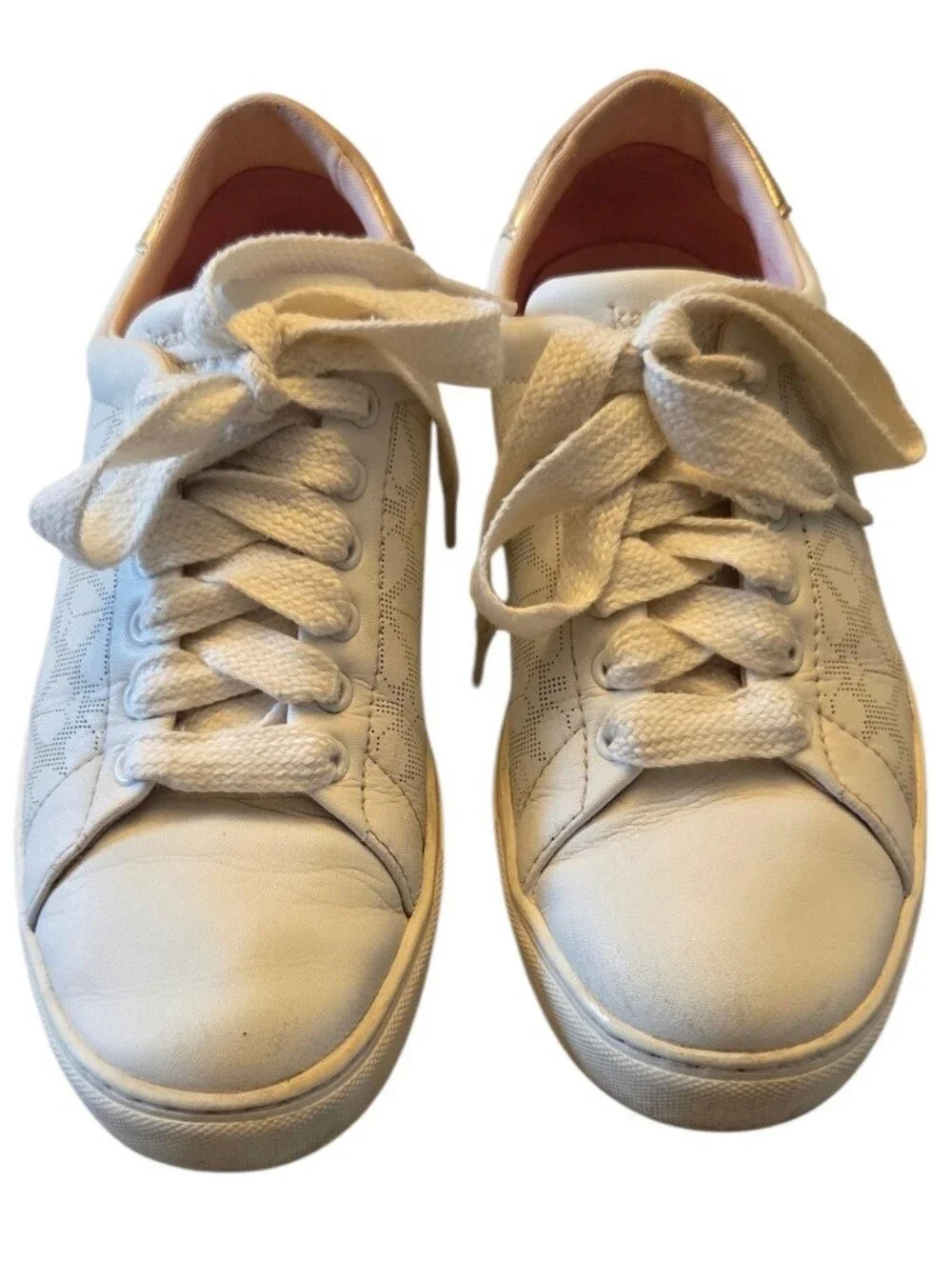 Kate Spade New York Audrey White Leather Lace Up Sneakers Metallic Heel Women's